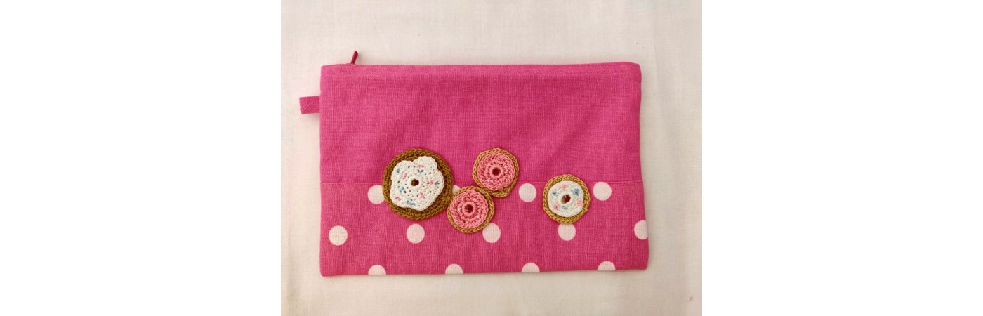Happy Threads Pretty Cotton Storage Pouch with Donuts Motifs (Dark Pink)